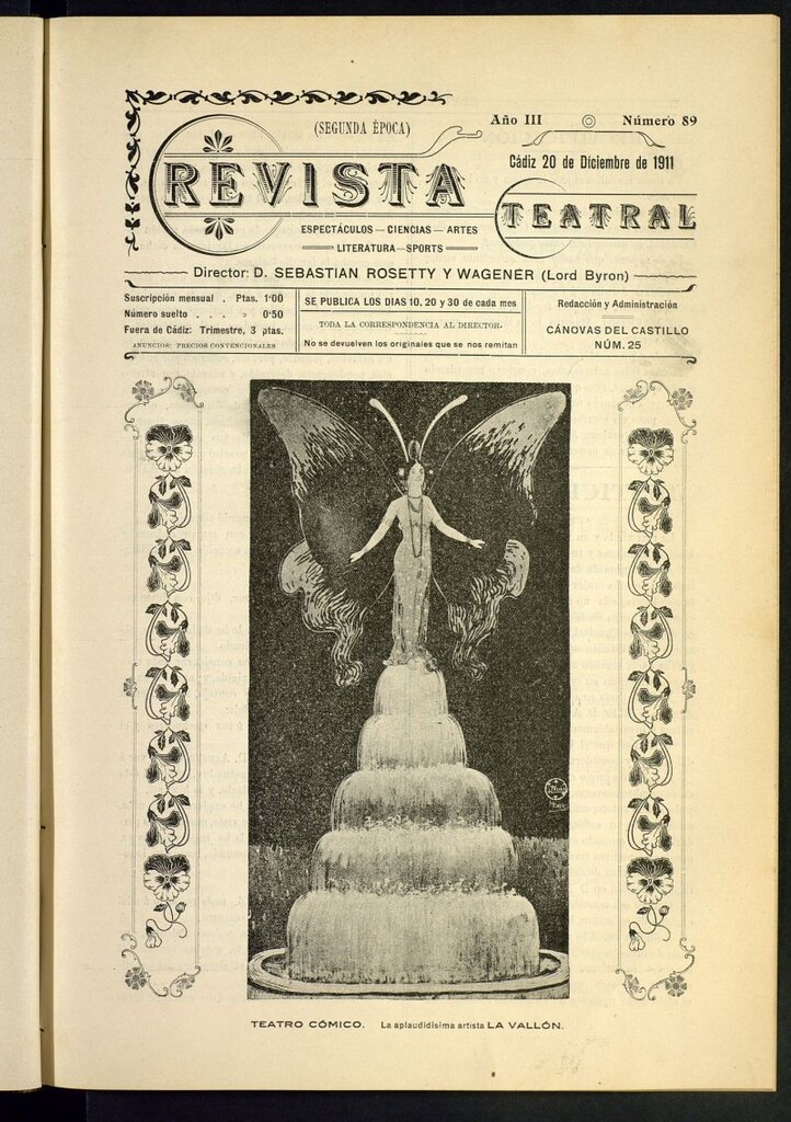 Miniatura de Revista Teatral, Literaria, Científica, de Bellas Artes y Espectáculos. Segunda época. Nº 89