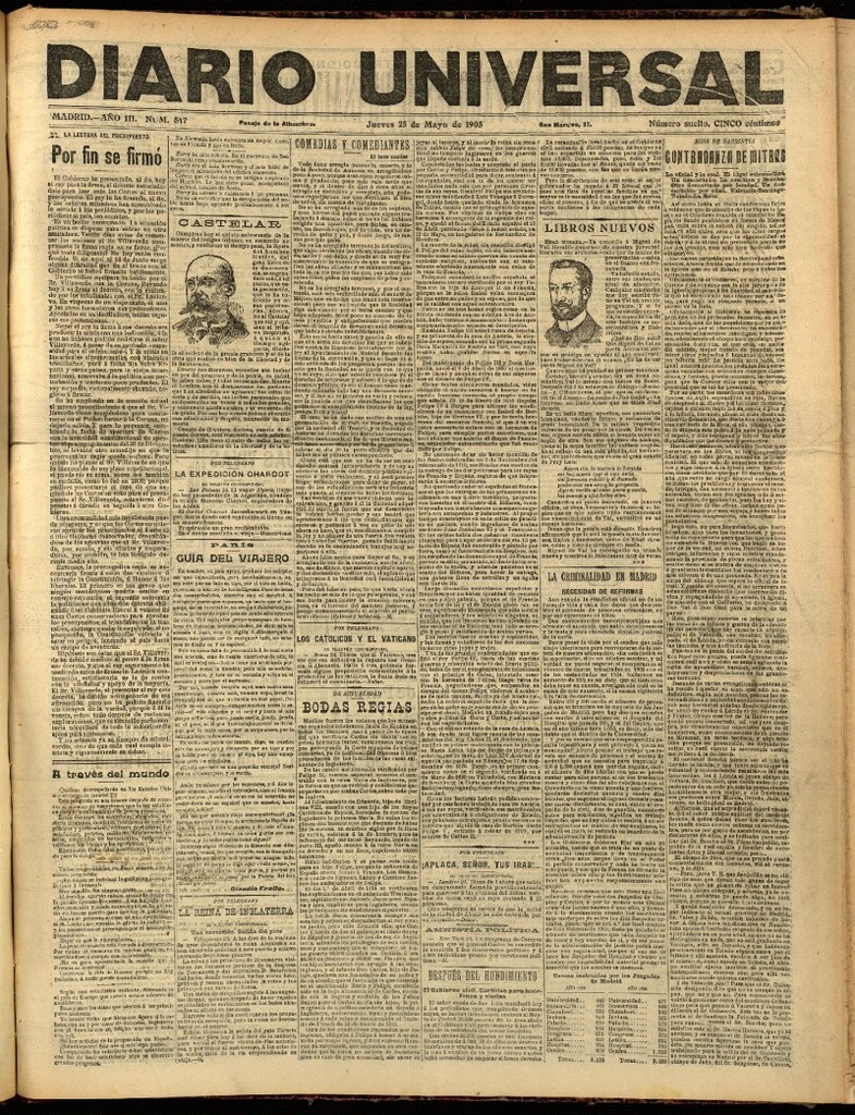 Miniatura de Diario Universal del 25 de mayo de 1905, edición de noche