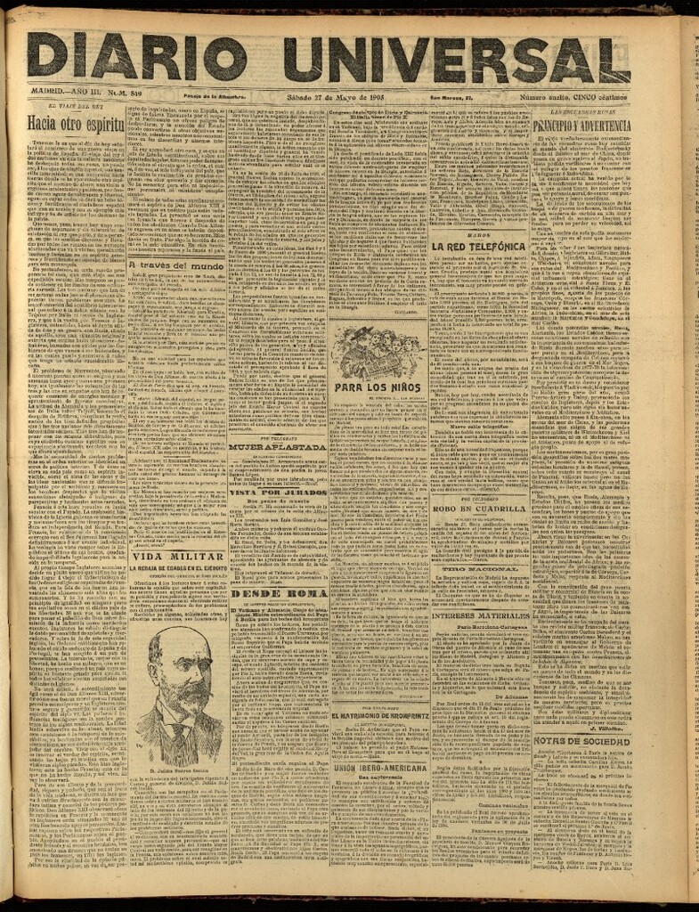 Miniatura de Diario Universal del 27 de mayo de 1905, edición de noche