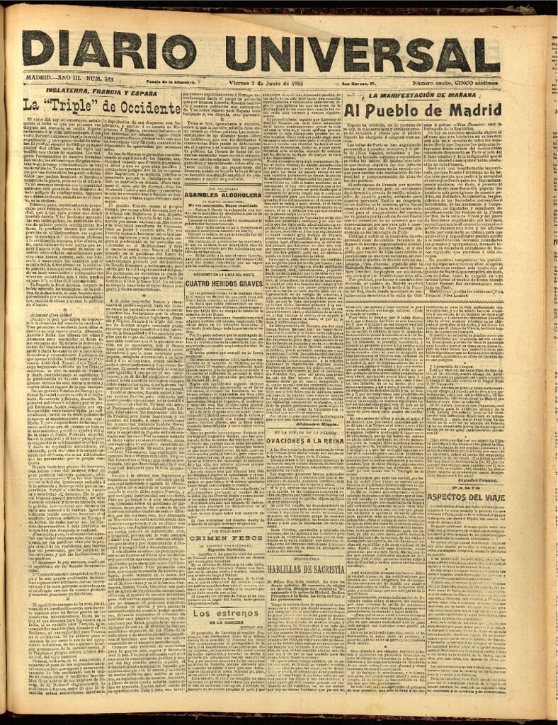 Miniatura de Diario Universal del 2 de junio de 1905, edición de noche