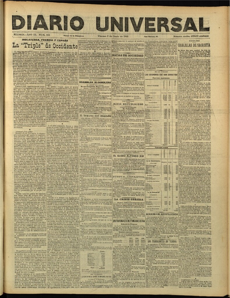 Miniatura de Diario Universal del 2 de junio de 1905, edición de tarde