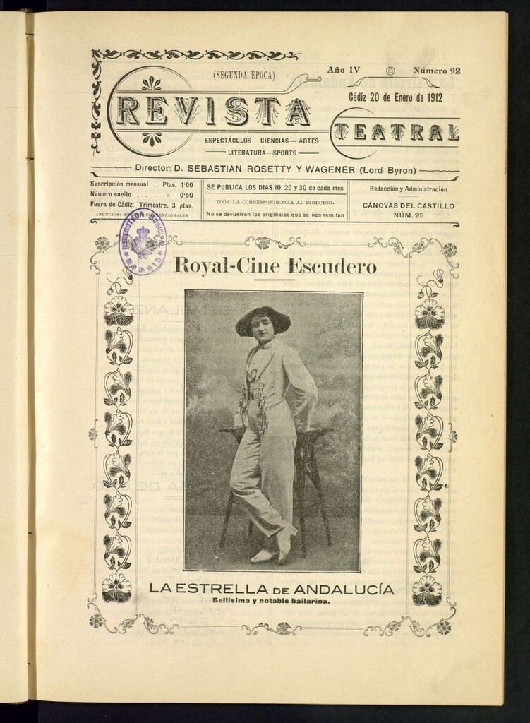 Miniatura de Revista Teatral, Literaria, Científica, de Bellas Artes y Espectáculos. Segunda época. Nº 92