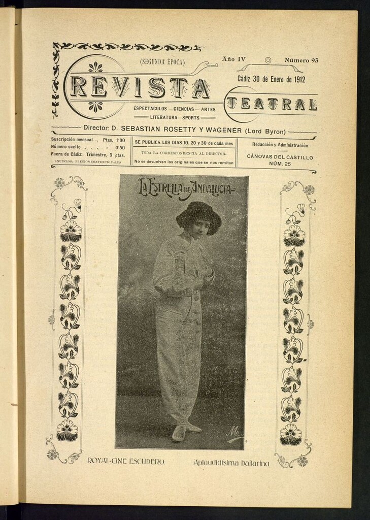 Miniatura de Revista Teatral, Literaria, Científica, de Bellas Artes y Espectáculos. Segunda época. Nº 93