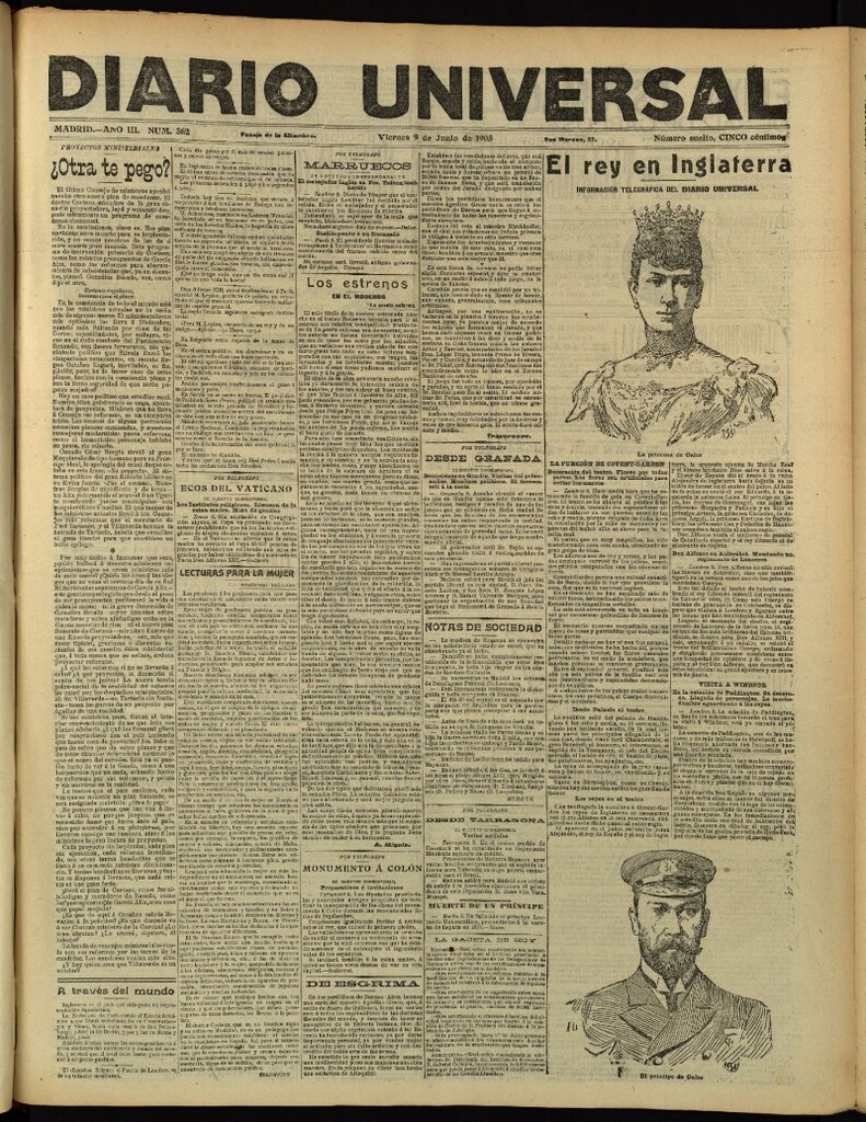 Miniatura de Diario Universal del 9 de junio de 1905, edición de tarde