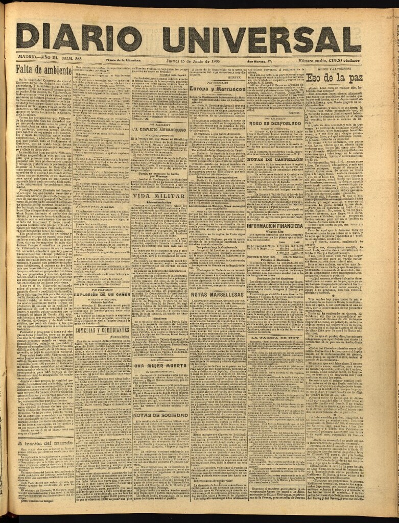 Miniatura de Diario Universal del 15 de junio de 1905, edición de noche