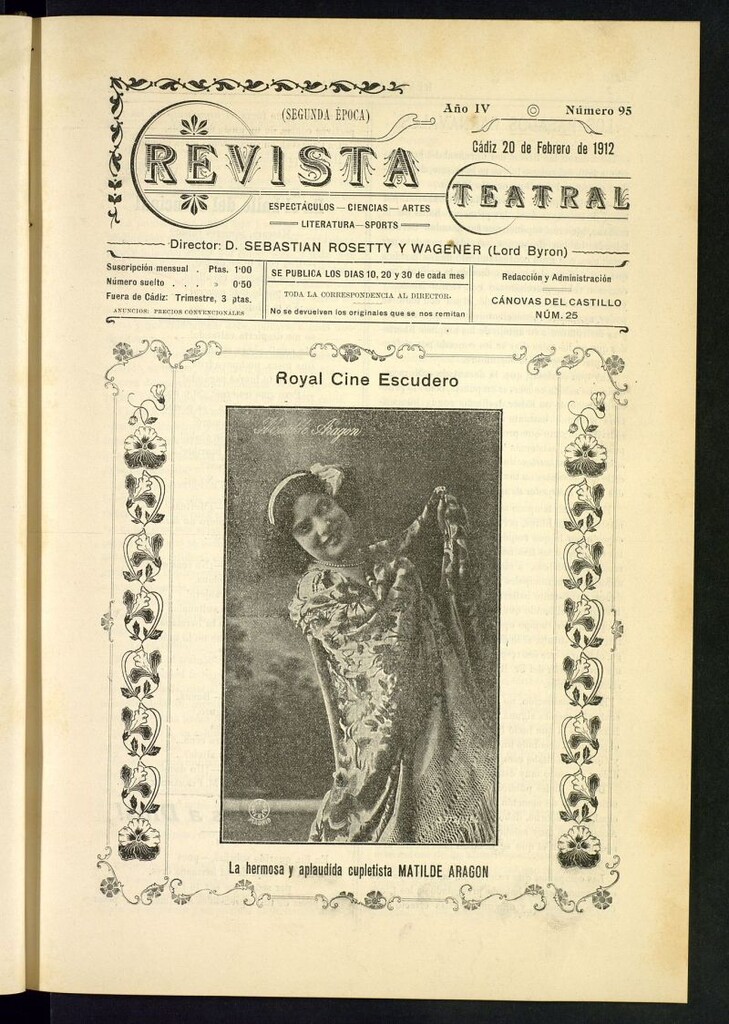 Miniatura de Revista Teatral, Literaria, Científica, de Bellas Artes y Espectáculos. Segunda época. Nº 95