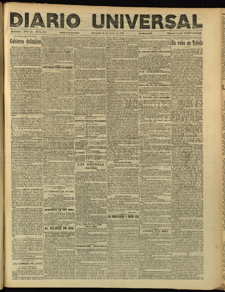 Miniatura de Diario Universal del 21 de junio de 1905, edición de tarde