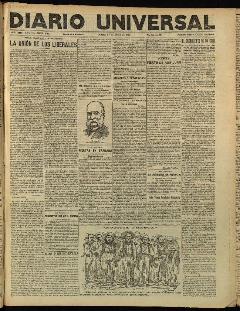 Miniatura de Diario Universal del 27 de junio de 1905, edición de tarde