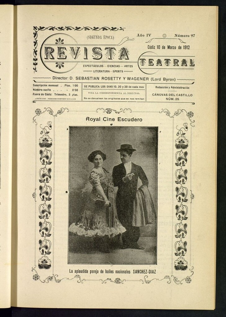 Miniatura de Revista Teatral, Literaria, Científica, de Bellas Artes y Espectáculos. Segunda época. Nº 97