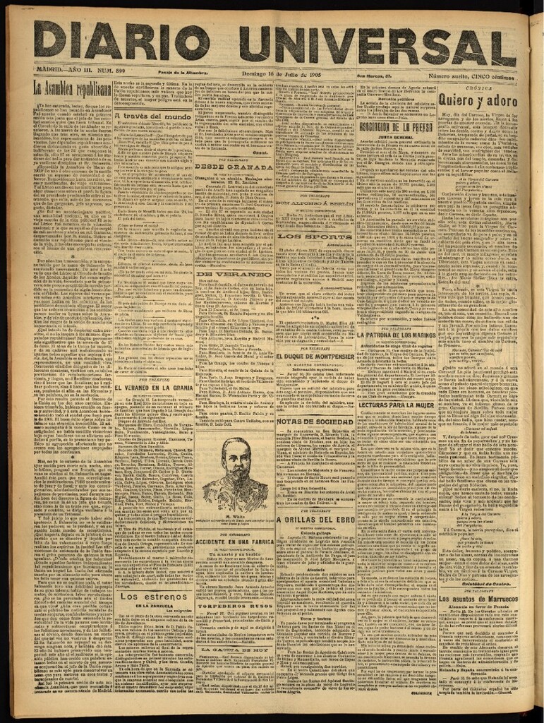 Miniatura de Diario Universal del 16 de julio de 1905, edición de tarde