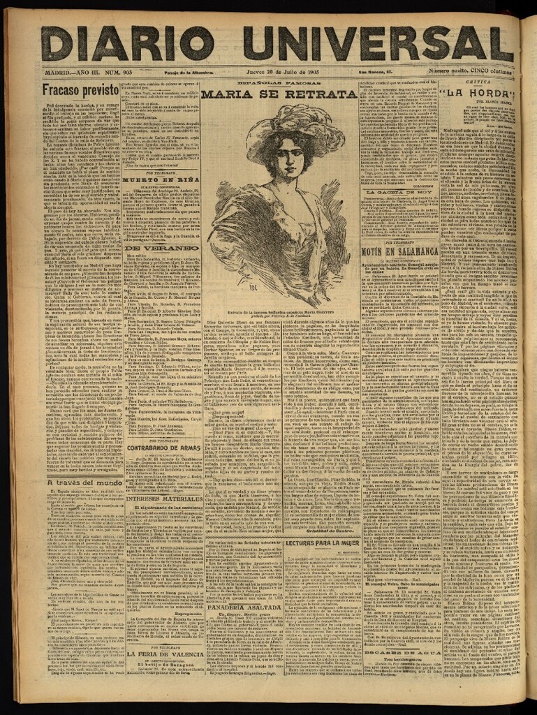 Miniatura de Diario Universal del 20 de julio de 1905, edición de noche