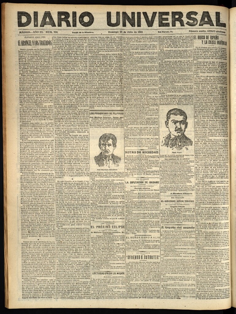 Miniatura de Diario Universal del 23 de julio de 1905, edición de noche