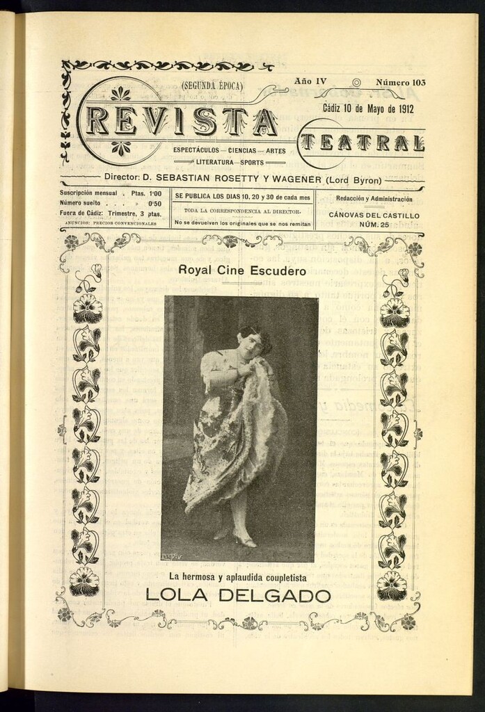 Miniatura de Revista Teatral, Literaria, Científica, de Bellas Artes y Espectáculos. Segunda época. Nº 103
