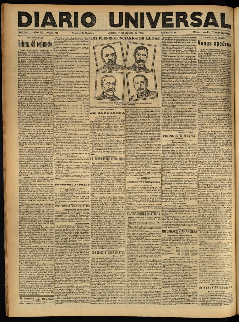 Miniatura de Diario Universal del 1 de agosto de 1905, edición de noche