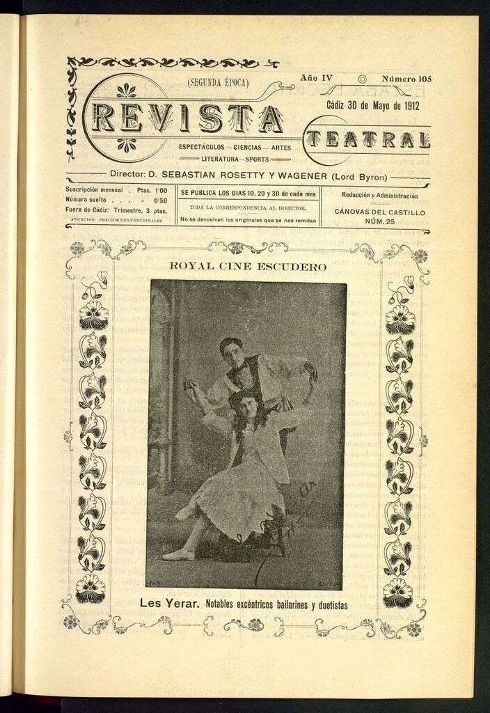Miniatura de Revista Teatral, Literaria, Científica, de Bellas Artes y Espectáculos. Segunda época. Nº 105