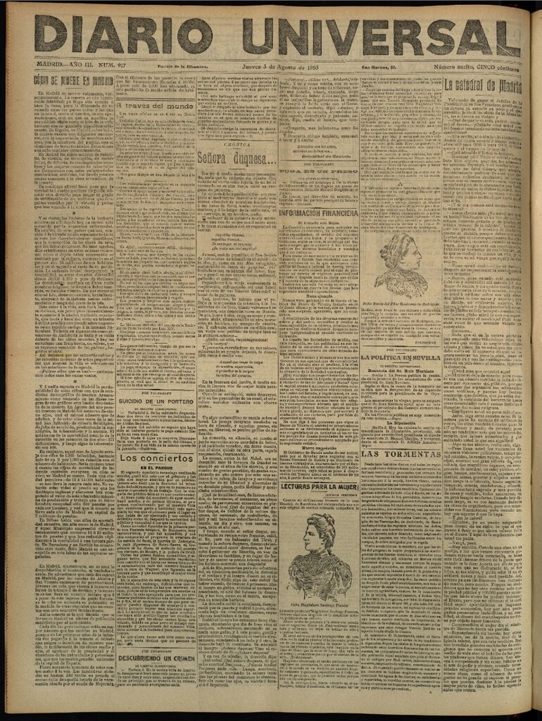 Miniatura de Diario Universal del 3 de agosto de 1905, edición de tarde