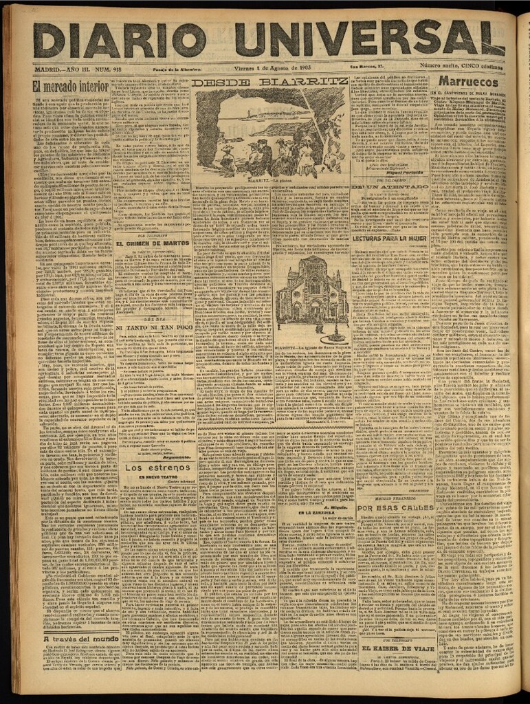 Miniatura de Diario Universal del 4 de agosto de 1905, edición de noche