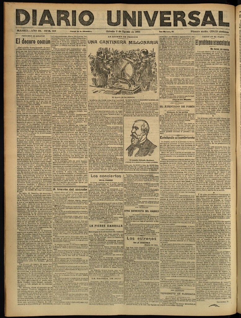 Miniatura de Diario Universal del 5 de agosto de 1905, edición de tarde