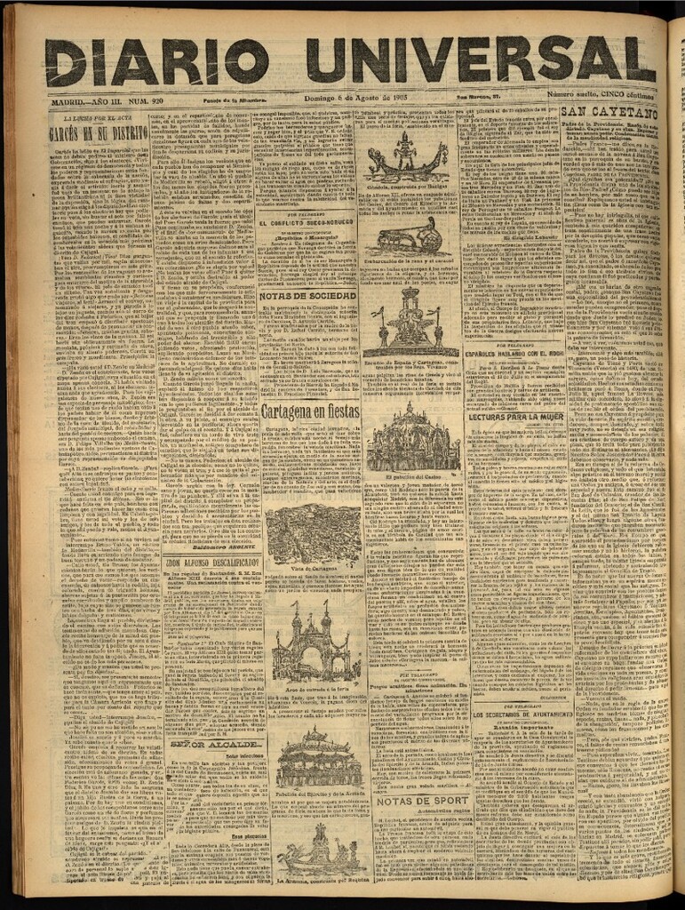 Miniatura de Diario Universal del 6 de agosto de 1905, edición de noche