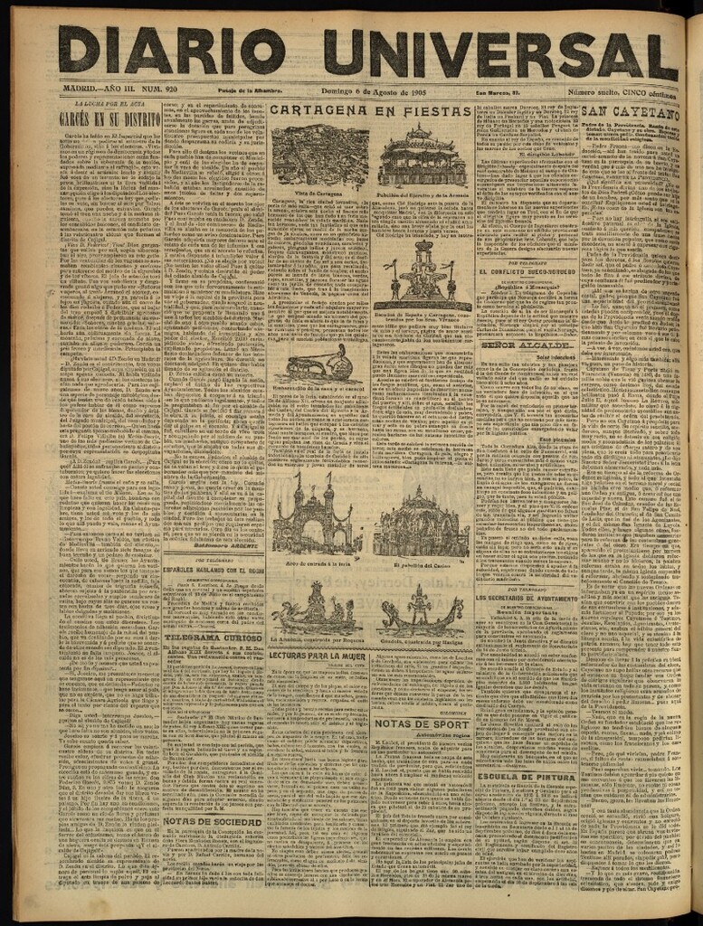Miniatura de Diario Universal del 6 de agosto de 1905, edición de tarde