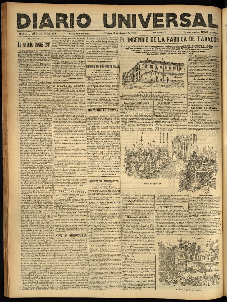 Miniatura de Diario Universal del 12 de agosto de 1905, edición de noche