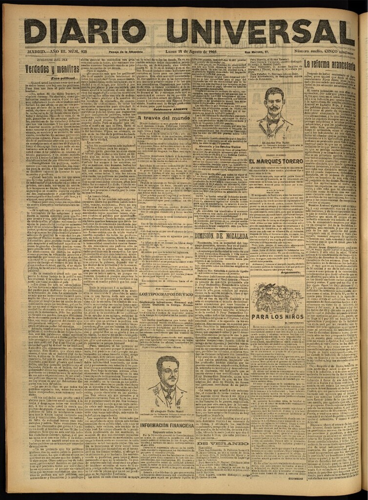 Miniatura de Diario Universal del 14 de agosto de 1905, edición de noche