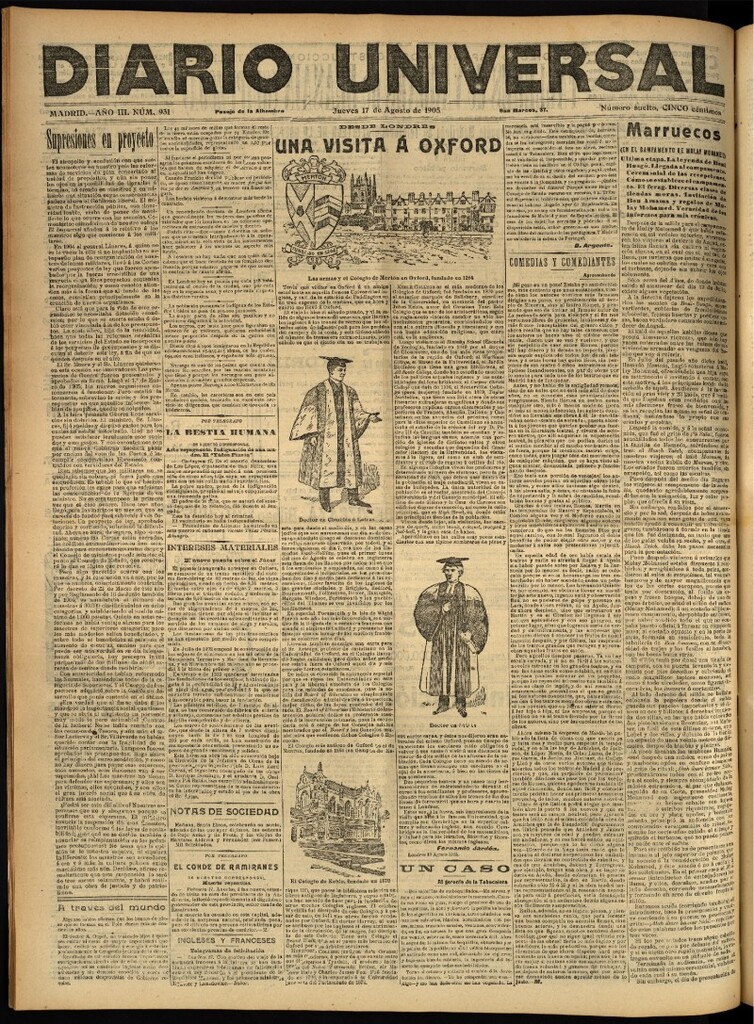 Miniatura de Diario Universal del 17 de agosto de 1905, edición de noche