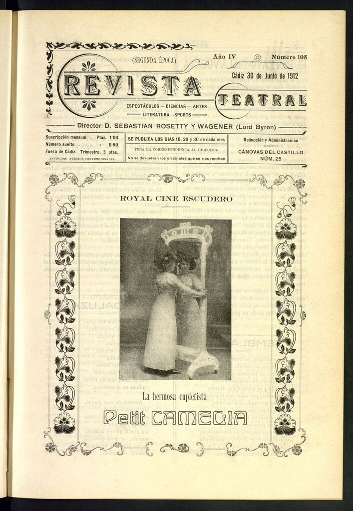 Miniatura de Revista Teatral, Literaria, Científica, de Bellas Artes y Espectáculos. Segunda época. Nº 108