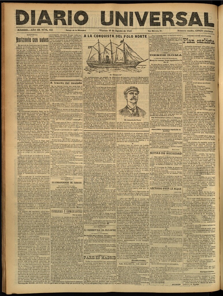 Miniatura de Diario Universal del 18 de agosto de 1905, edición de tarde