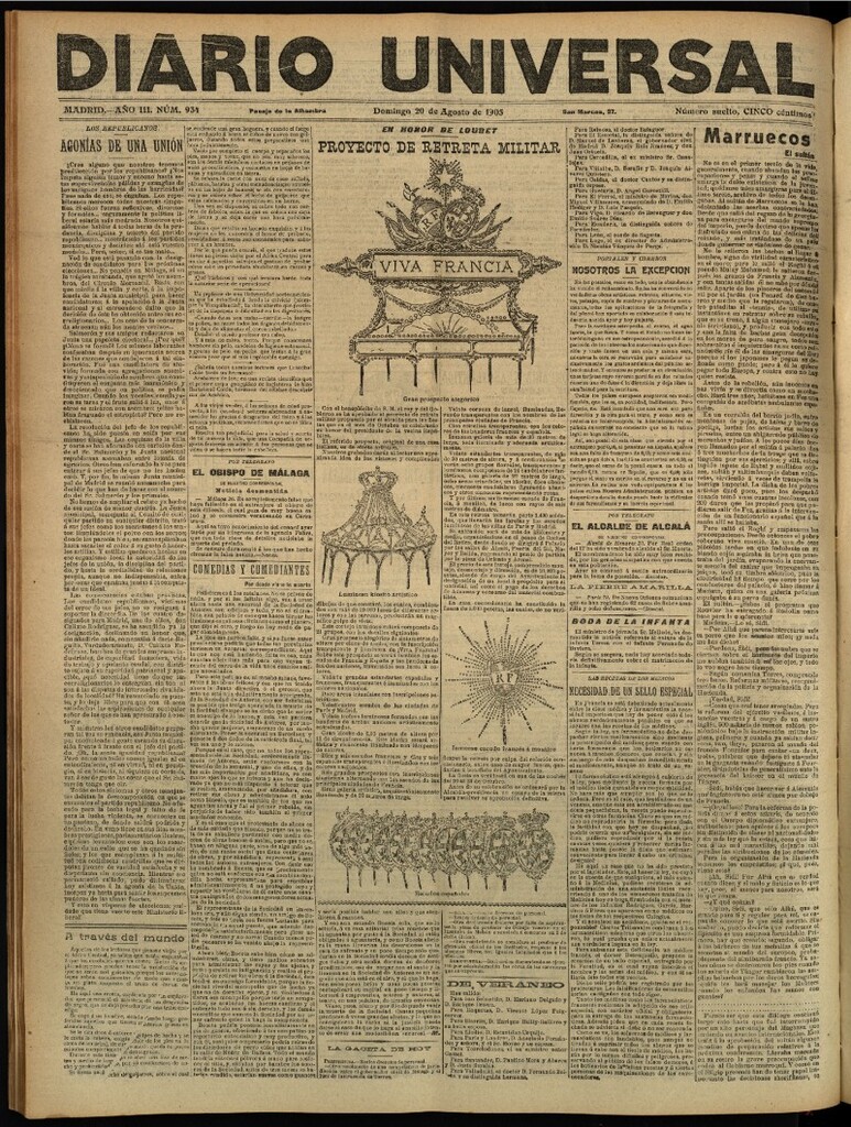 Miniatura de Diario Universal del 20 de agosto de 1905, edición de tarde