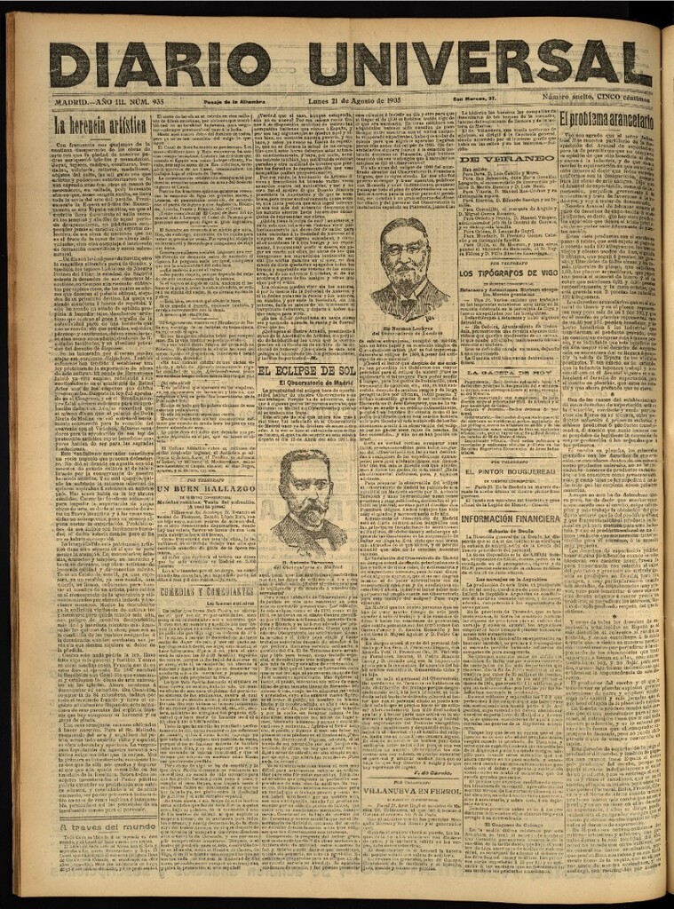 Miniatura de Diario Universal del 21 de agosto de 1905, edición de noche