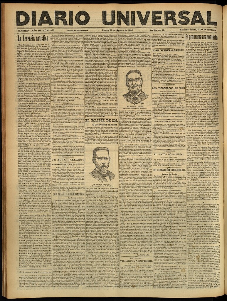 Miniatura de Diario Universal del 21 de agosto de 1905, edición de tarde