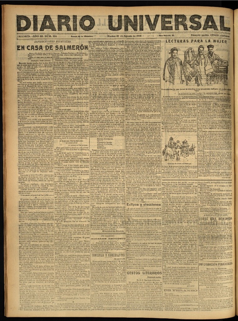 Miniatura de Diario Universal del 22 de agosto de 1905, edición de noche
