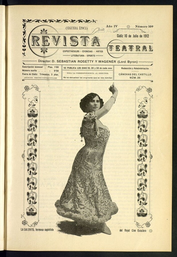 Miniatura de Revista Teatral, Literaria, Científica, de Bellas Artes y Espectáculos. Segunda época. Nº 109