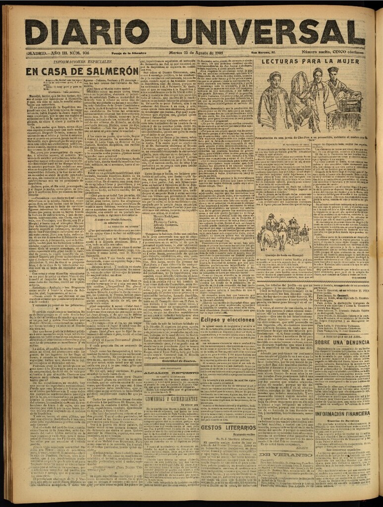 Miniatura de Diario Universal del 22 de agosto de 1905, edición de tarde