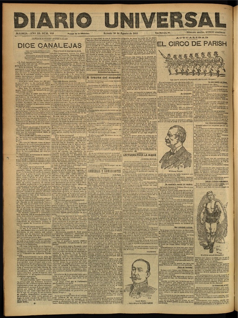 Miniatura de Diario Universal del 26 de agosto de 1905, edición de tarde