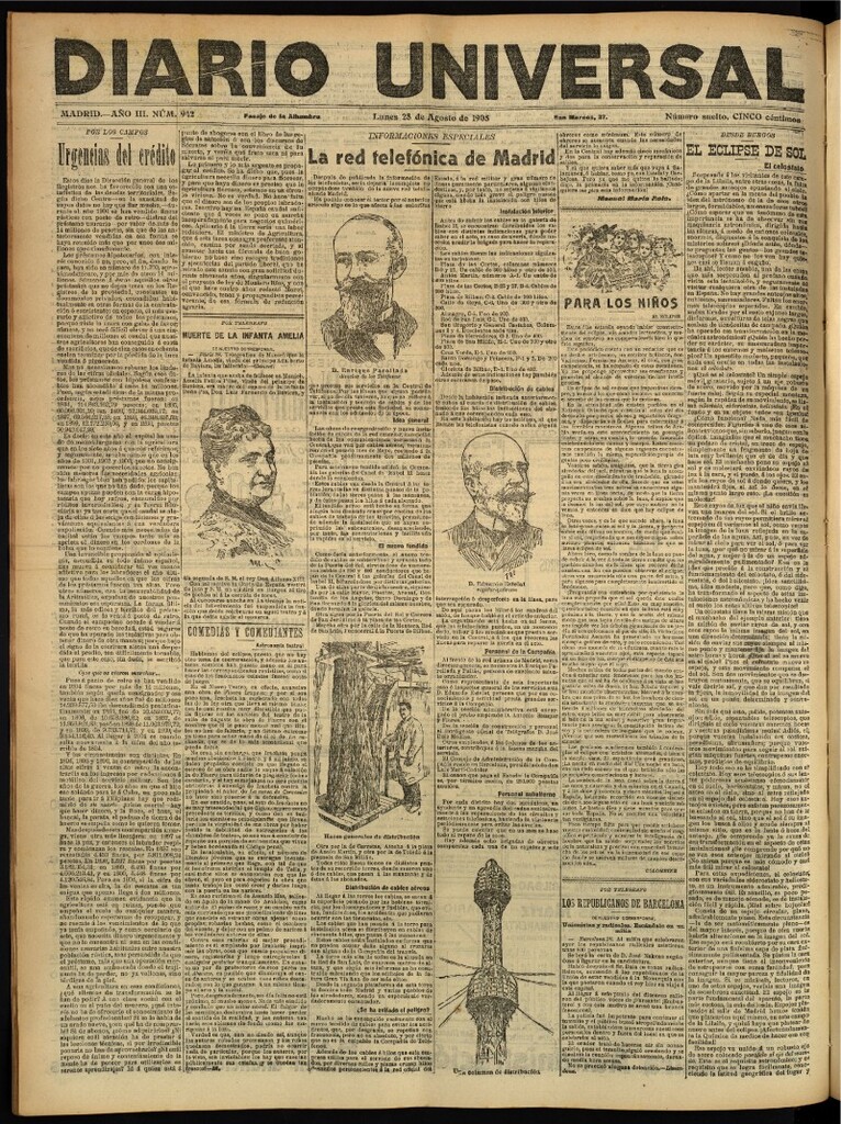 Miniatura de Diario Universal del 28 de agosto de 1905, edición de tarde