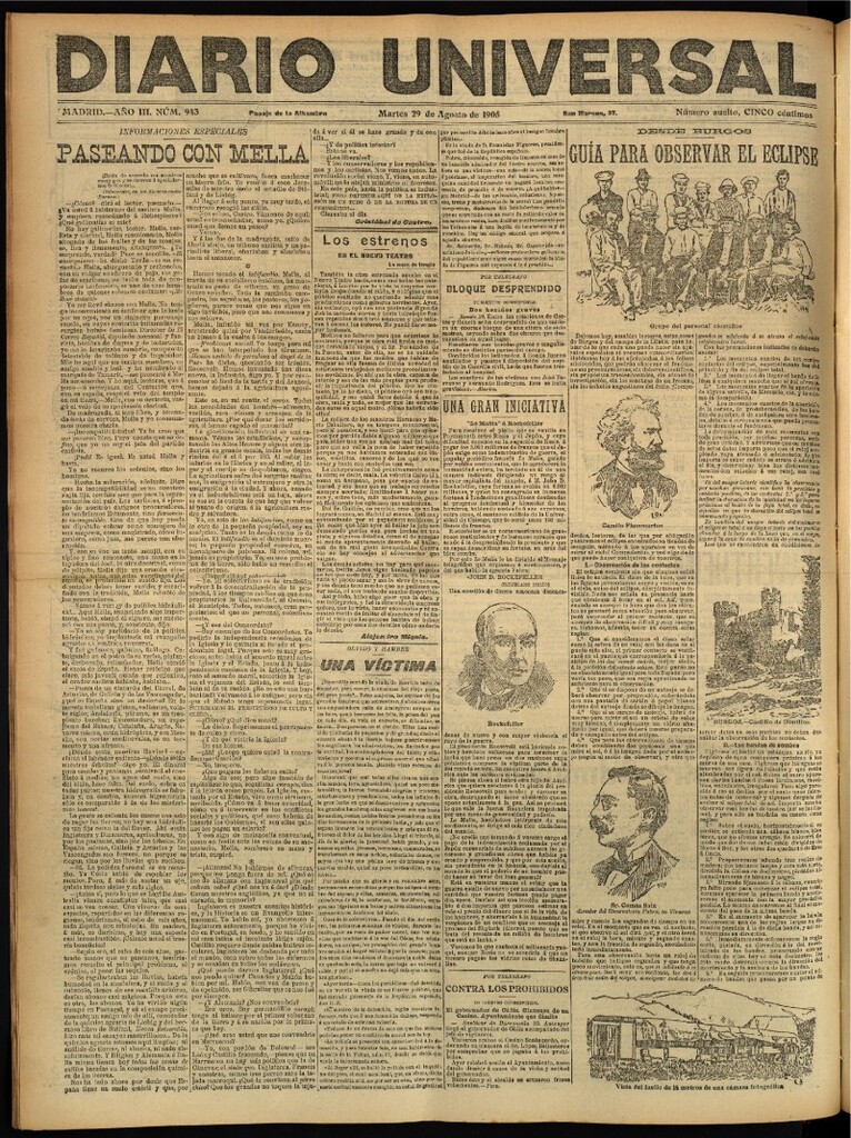 Miniatura de Diario Universal del 29 de agosto de 1905, edición de tarde