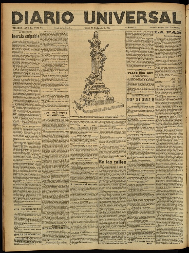 Miniatura de Diario Universal del 31 de agosto de 1905, edición de tarde