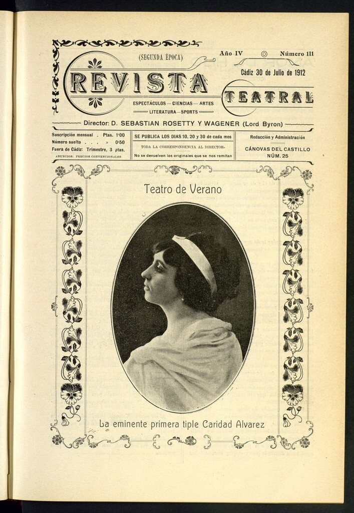 Miniatura de Revista Teatral, Literaria, Científica, de Bellas Artes y Espectáculos. Segunda época. Nº 111