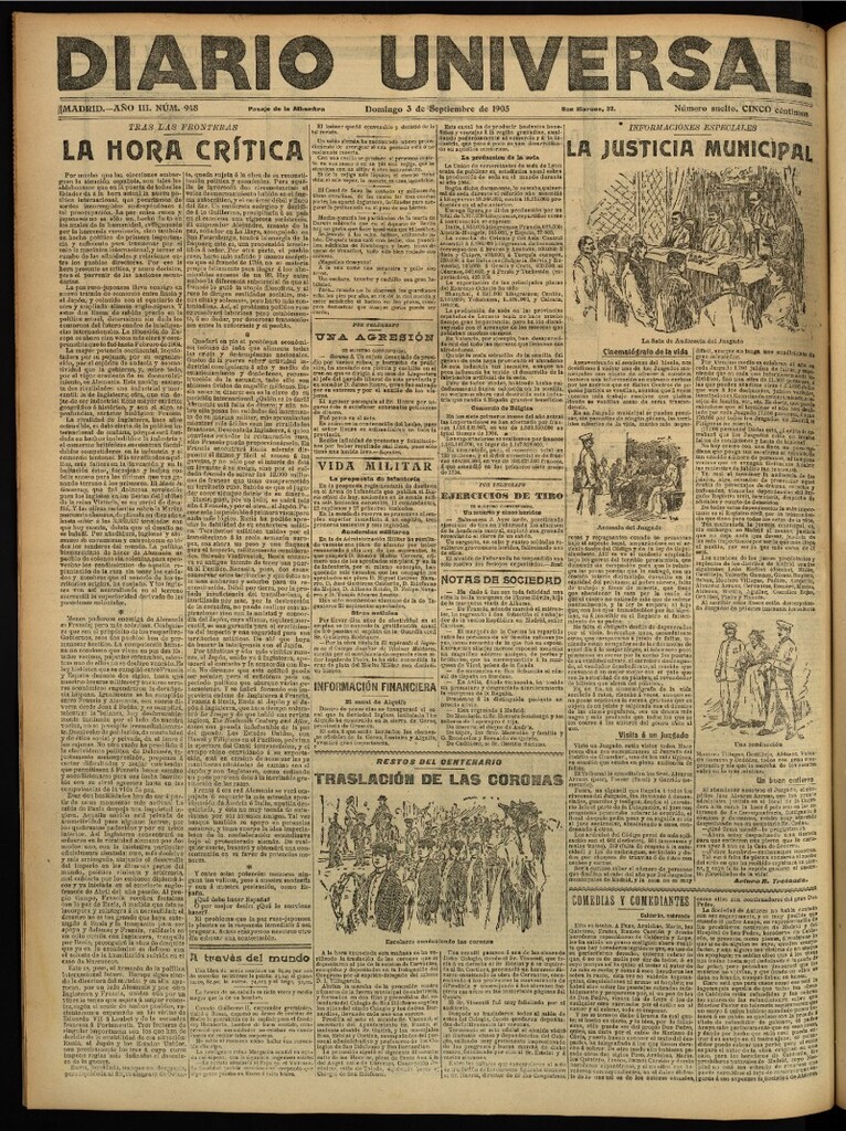Miniatura de Diario Universal del 3 de septiembre de 1905, edición de noche