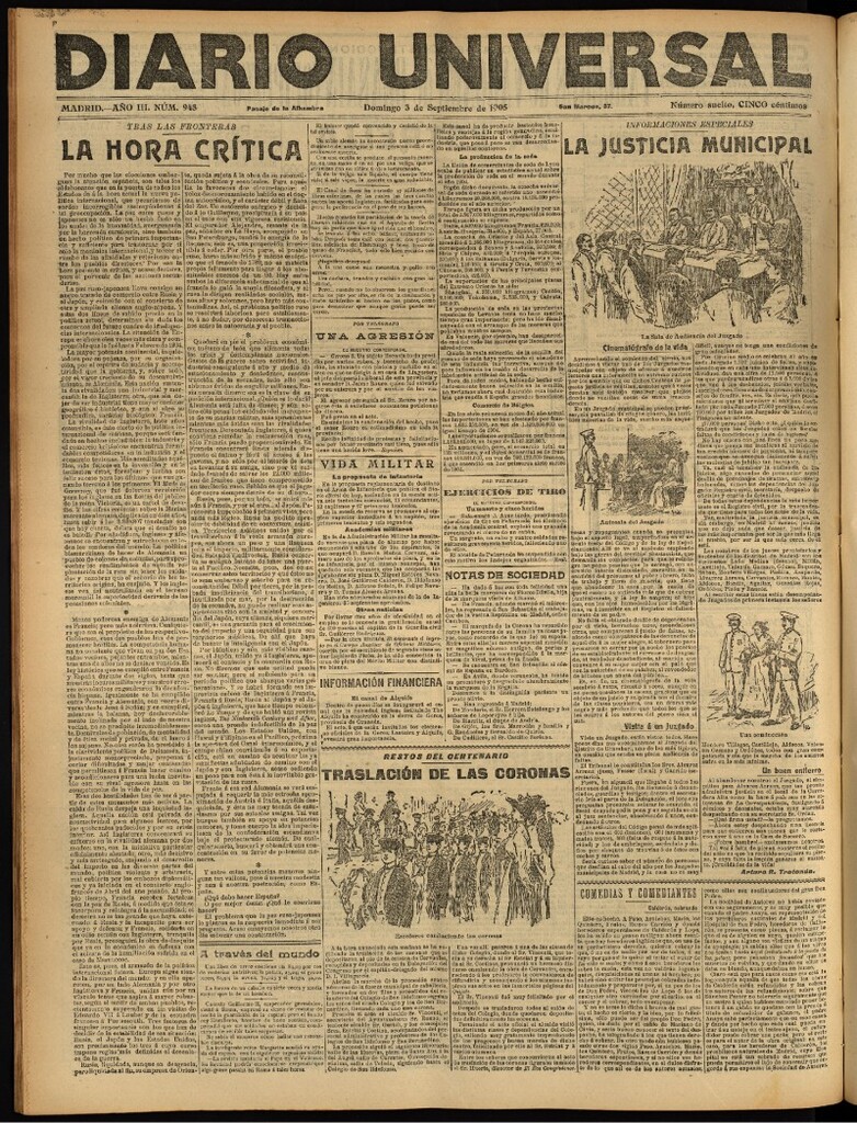 Miniatura de Diario Universal del 3 de septiembre de 1905, edición de tarde