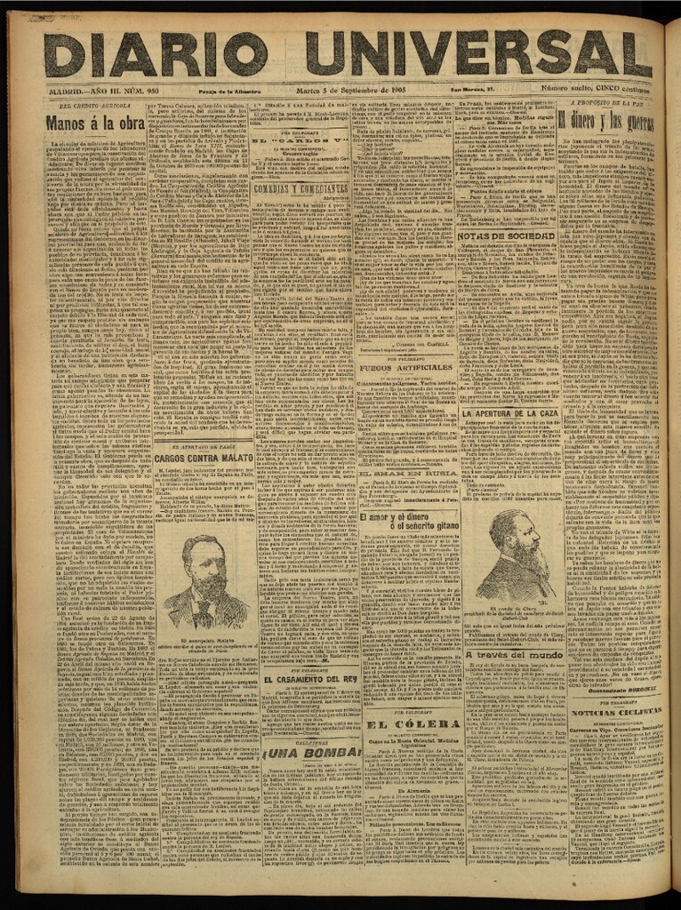 Miniatura de Diario Universal del 5 de septiembre de 1905, edición de noche