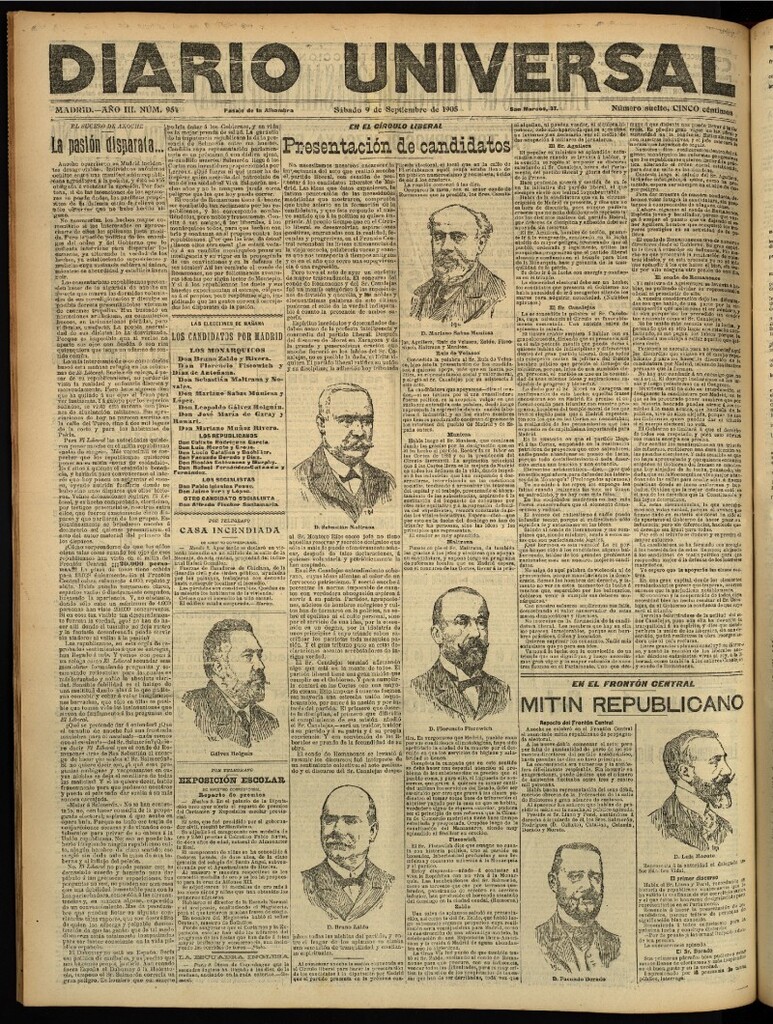 Miniatura de Diario Universal del 9 de septiembre de 1905, edición de noche