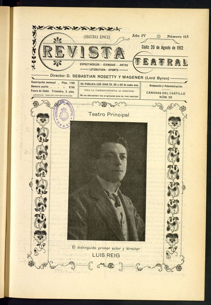 Miniatura de Revista Teatral, Literaria, Científica, de Bellas Artes y Espectáculos. Segunda época. Nº 113