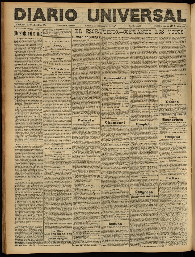 Miniatura de Diario Universal del 11 de septiembre de 1905, edición de tarde