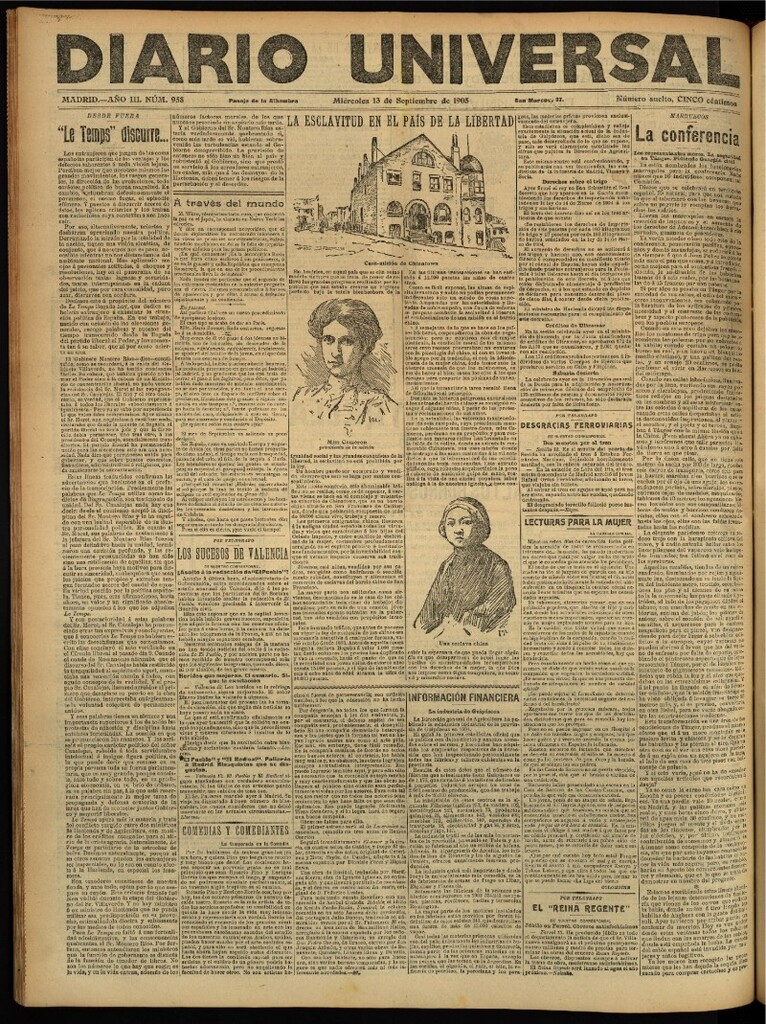 Miniatura de Diario Universal del 13 de septiembre de 1905, edición de noche