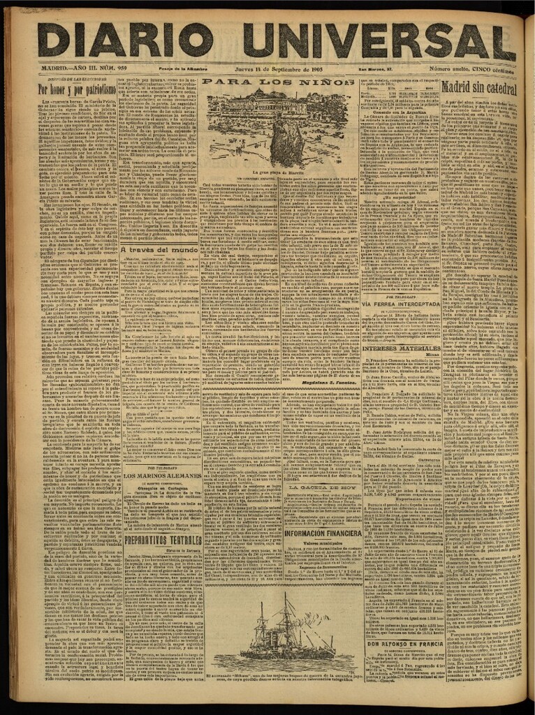 Miniatura de Diario Universal del 14 de septiembre de 1905, edición de noche