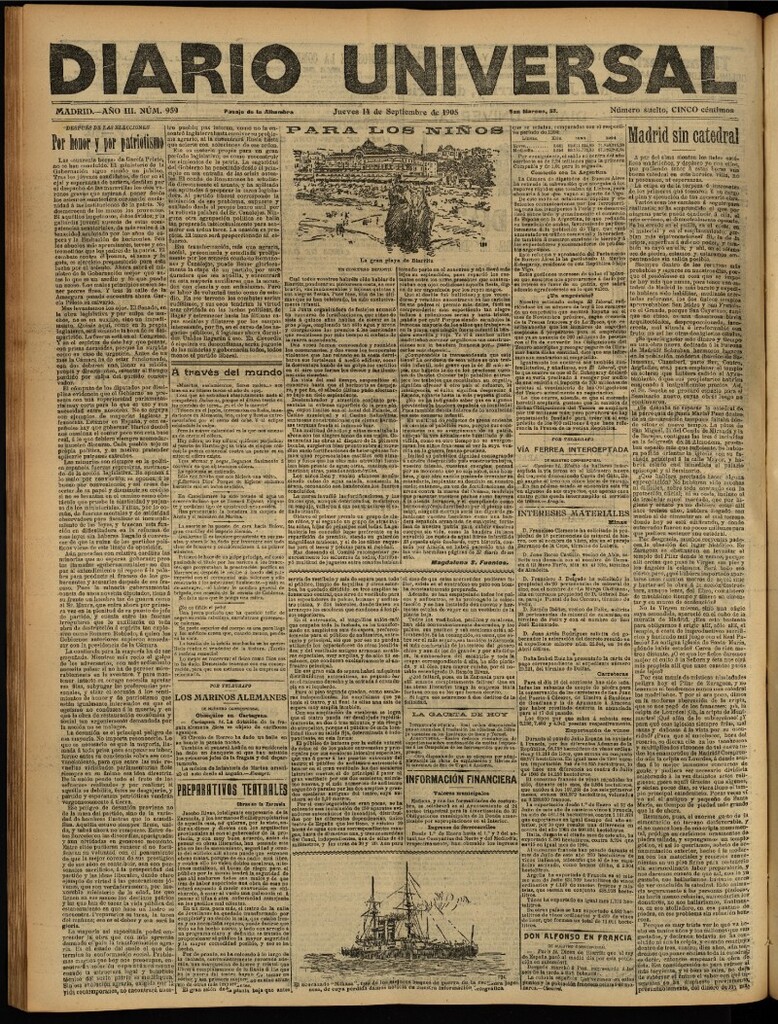 Miniatura de Diario Universal del 14 de septiembre de 1905, edición de tarde