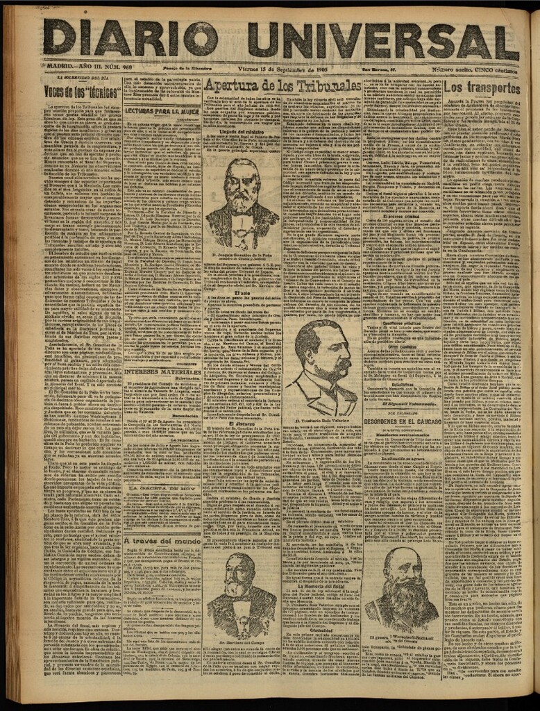 Miniatura de Diario Universal del 15 de septiembre de 1905, edición de tarde
